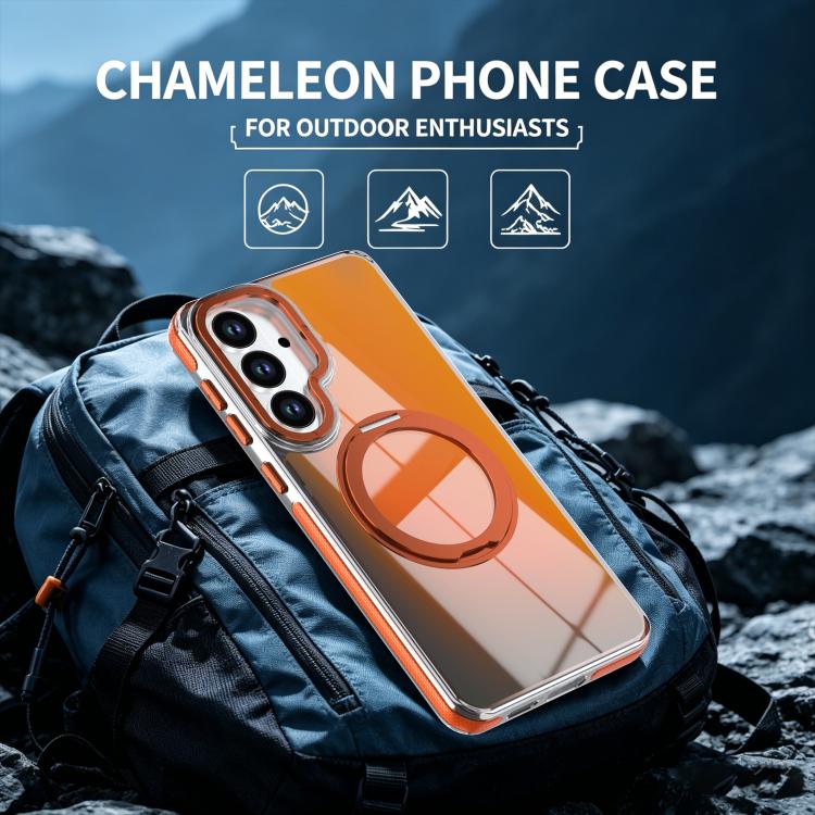 For Galaxy S26 5G Dual Color Gradient Discolor 360 Degree Rotation Holder Magnetic Phone Case