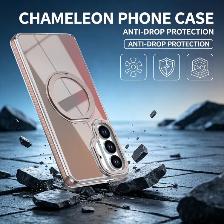 For Galaxy S26 5G Dual Color Gradient Discolor 360 Degree Rotation Holder Magnetic Phone Case