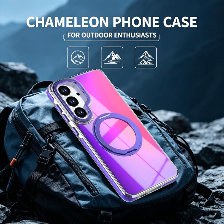 For Galaxy S26 5G Dual Color Gradient Discolor 360 Degree Rotation Holder Magnetic Phone Case