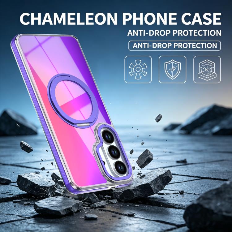 For Galaxy S26 5G Dual Color Gradient Discolor 360 Degree Rotation Holder Magnetic Phone Case