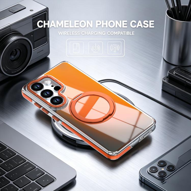 For Galaxy S25 Ultra 5G Dual Color Gradient Discolor 360 Degree Rotation Holder Magnetic Phone Case