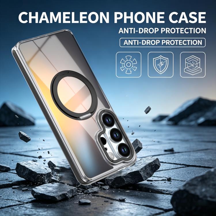 For Galaxy S25 Ultra 5G Dual Color Gradient Discolor 360 Degree Rotation Holder Magnetic Phone Case