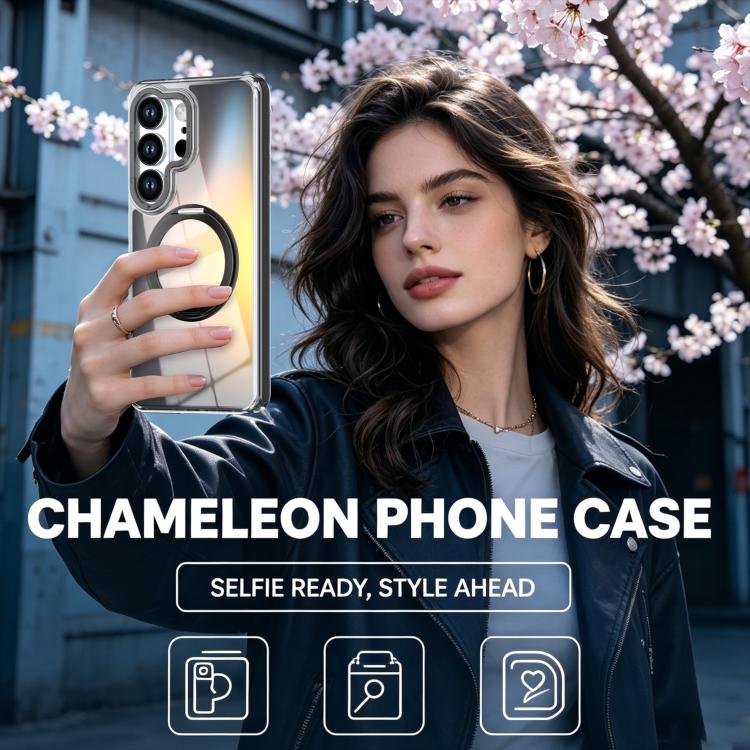 For Galaxy S25 Ultra 5G Dual Color Gradient Discolor 360 Degree Rotation Holder Magnetic Phone Case