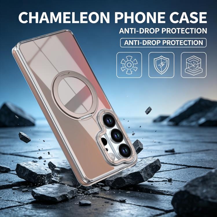 For Galaxy S25 Ultra 5G Dual Color Gradient Discolor 360 Degree Rotation Holder Magnetic Phone Case