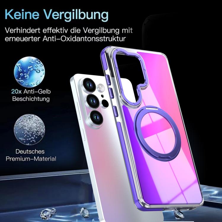 For Galaxy S25 Ultra 5G Dual Color Gradient Discolor 360 Degree Rotation Holder Magnetic Phone Case