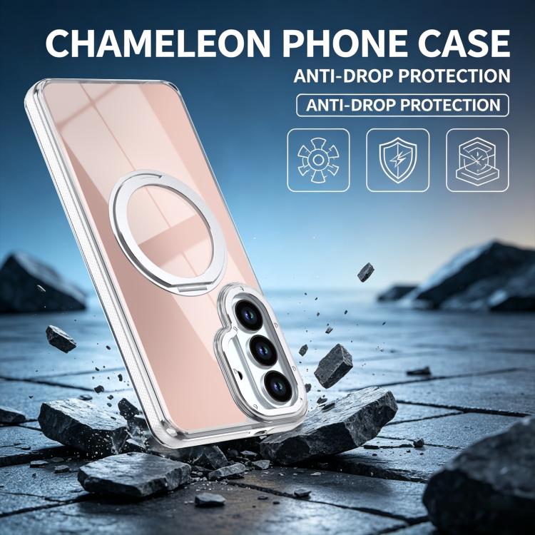 For Galaxy S25+ 5G / S24+ 5G Dual Color Gradient Discolor 360 Degree Rotation Holder Magnetic Phone Case