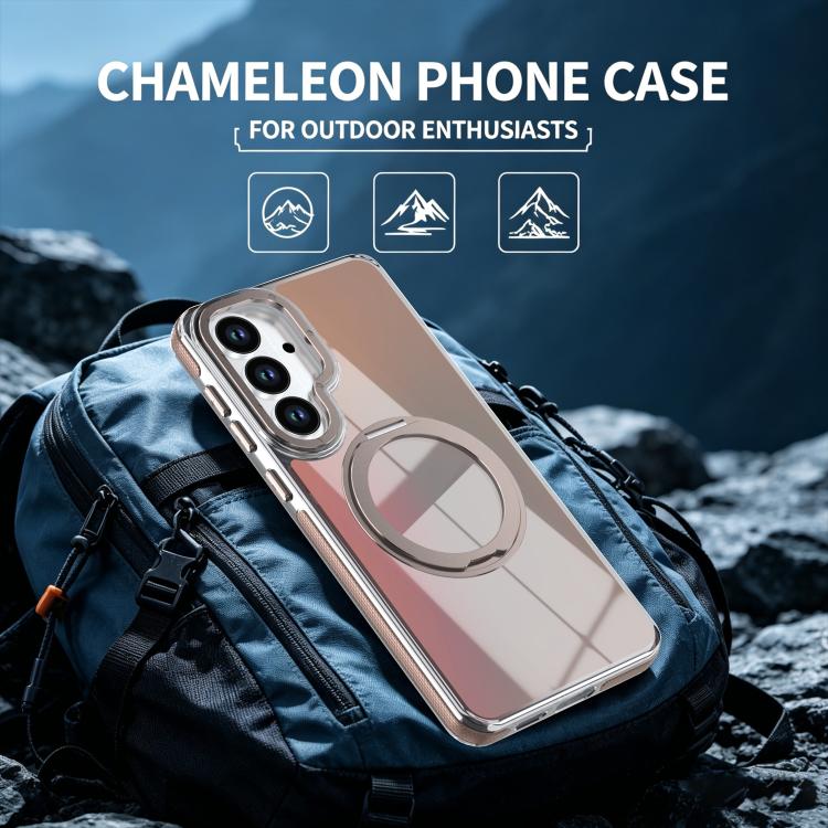 For Galaxy S25+ 5G / S24+ 5G Dual Color Gradient Discolor 360 Degree Rotation Holder Magnetic Phone Case