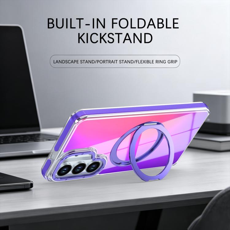 For Galaxy S25+ 5G / S24+ 5G Dual Color Gradient Discolor 360 Degree Rotation Holder Magnetic Phone Case