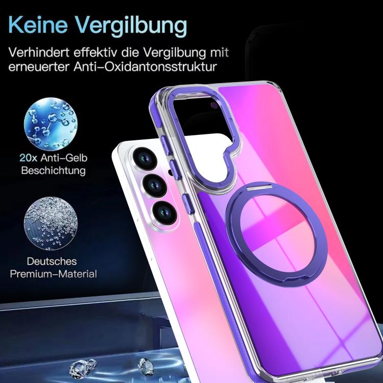 For Galaxy S25+ 5G / S24+ 5G Dual Color Gradient Discolor 360 Degree Rotation Holder Magnetic Phone Case