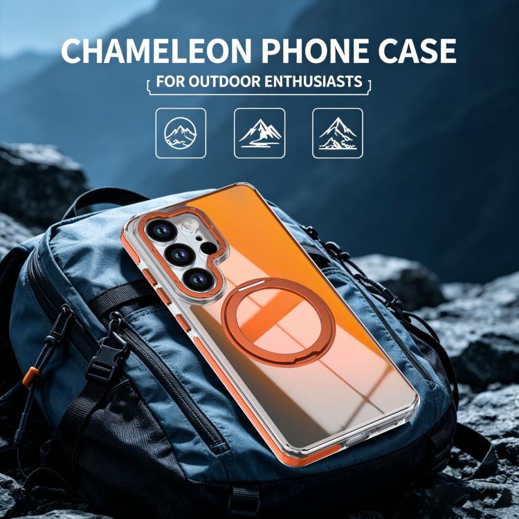 For Galaxy S24 Ultra 5G Dual Color Gradient Discolor 360 Degree Rotation Holder Magnetic Phone Case