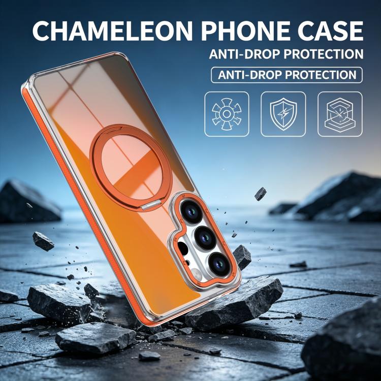For Galaxy S24 Ultra 5G Dual Color Gradient Discolor 360 Degree Rotation Holder Magnetic Phone Case