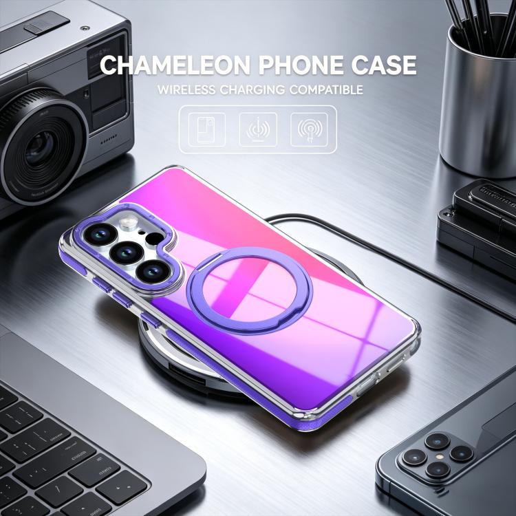 For Galaxy S24 Ultra 5G Dual Color Gradient Discolor 360 Degree Rotation Holder Magnetic Phone Case