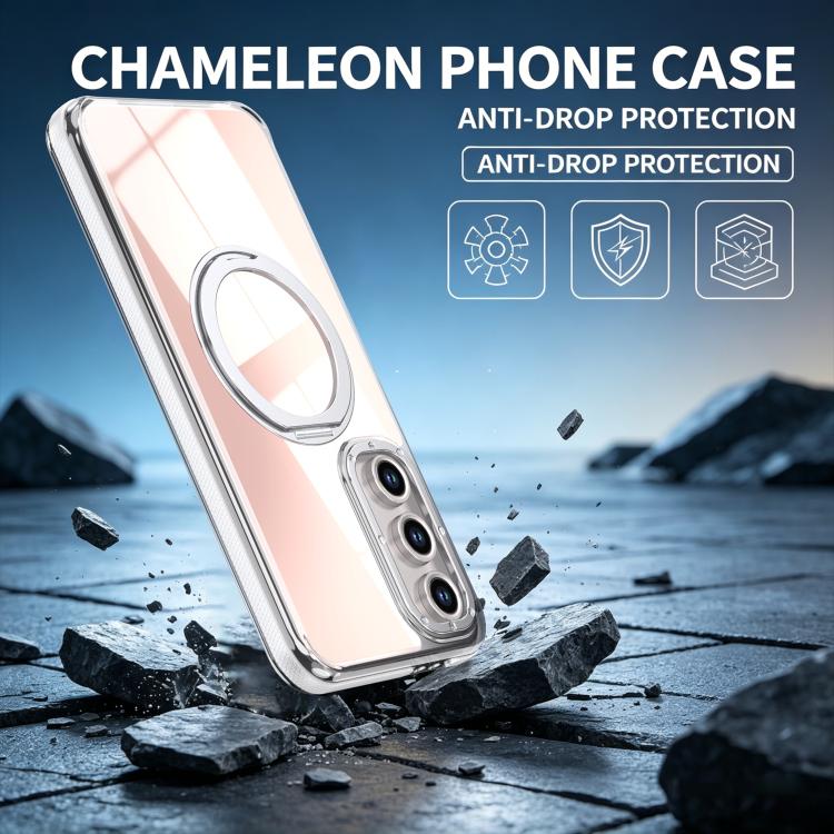 For Galaxy S24 FE 5G Dual Color Gradient Discolor 360 Degree Rotation Holder Magnetic Phone Case