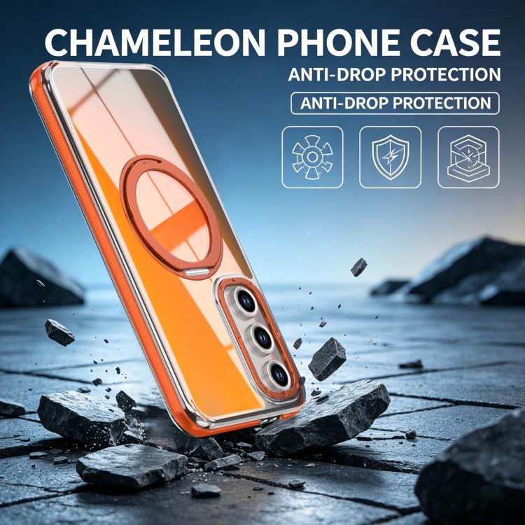 For Galaxy S24 FE 5G Dual Color Gradient Discolor 360 Degree Rotation Holder Magnetic Phone Case
