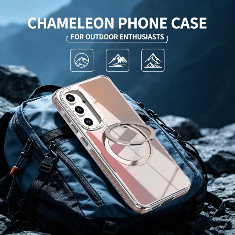 For Galaxy S24 FE 5G Dual Color Gradient Discolor 360 Degree Rotation Holder Magnetic Phone Case