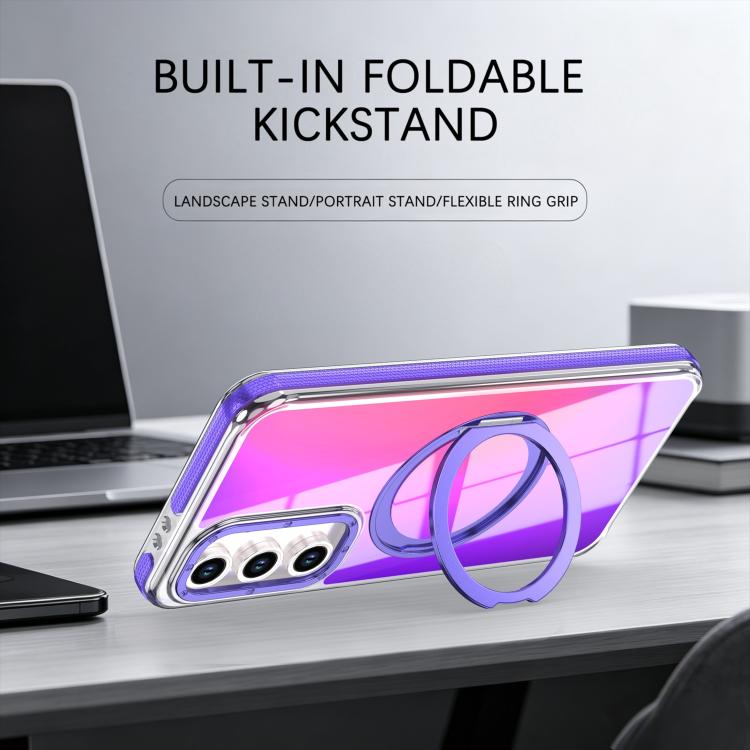 For Galaxy S24 FE 5G Dual Color Gradient Discolor 360 Degree Rotation Holder Magnetic Phone Case