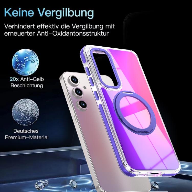 For Galaxy S24 FE 5G Dual Color Gradient Discolor 360 Degree Rotation Holder Magnetic Phone Case