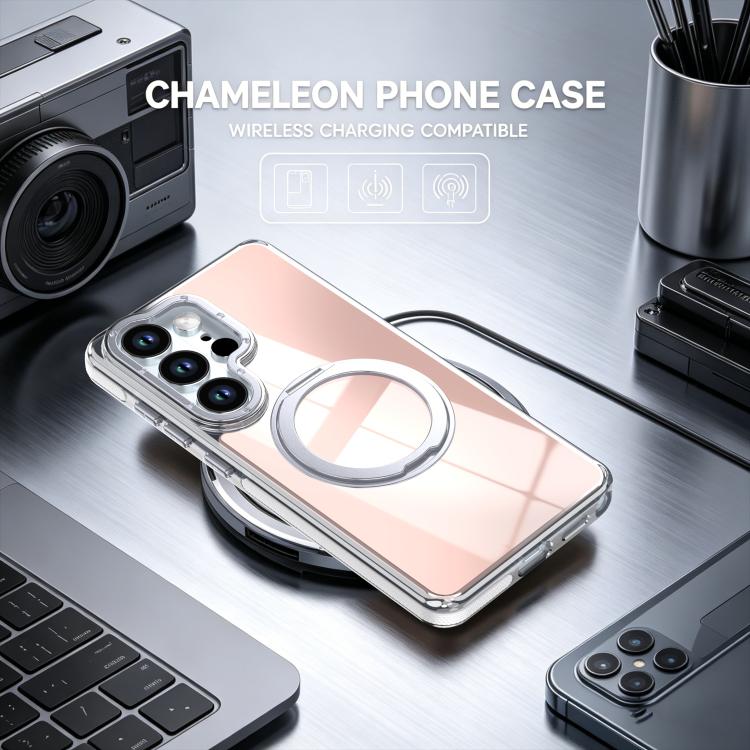 For Galaxy S23 Ultra 5G Dual Color Gradient Discolor 360 Degree Rotation Holder Magnetic Phone Case