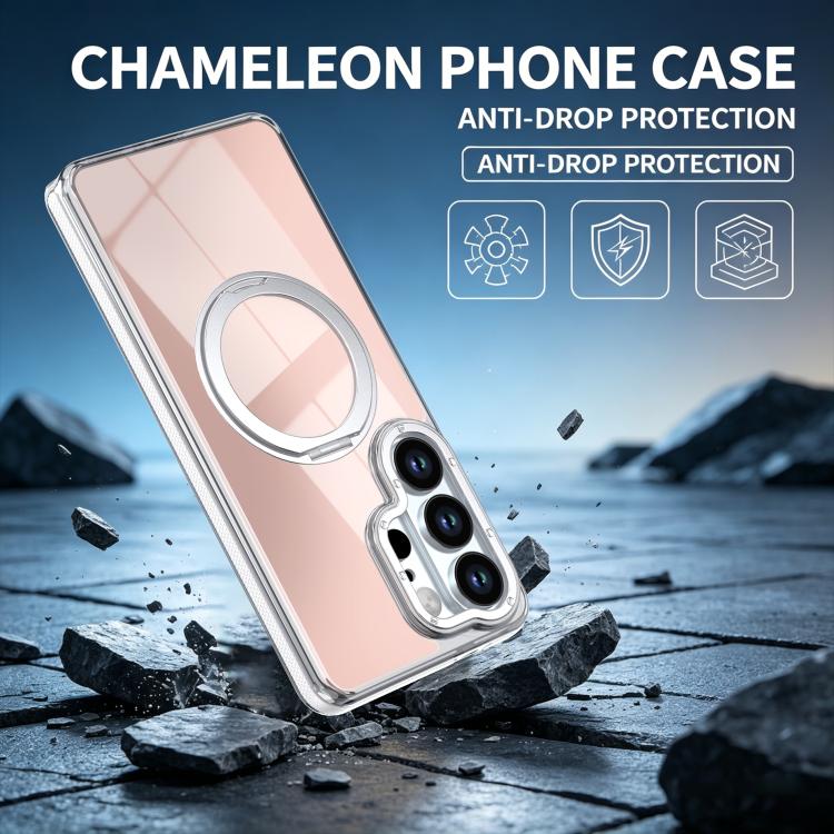 For Galaxy S23 Ultra 5G Dual Color Gradient Discolor 360 Degree Rotation Holder Magnetic Phone Case