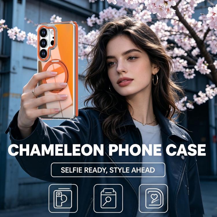 For Galaxy S23 Ultra 5G Dual Color Gradient Discolor 360 Degree Rotation Holder Magnetic Phone Case