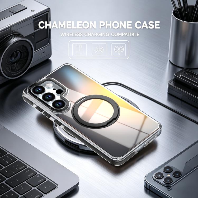 For Galaxy S23 Ultra 5G Dual Color Gradient Discolor 360 Degree Rotation Holder Magnetic Phone Case