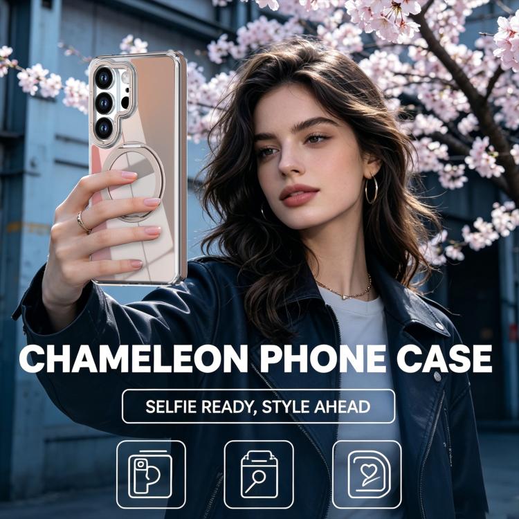 For Galaxy S23 Ultra 5G Dual Color Gradient Discolor 360 Degree Rotation Holder Magnetic Phone Case