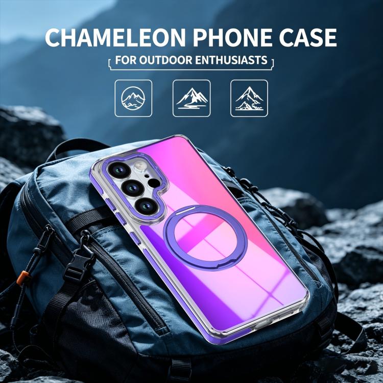 For Galaxy S23 Ultra 5G Dual Color Gradient Discolor 360 Degree Rotation Holder Magnetic Phone Case