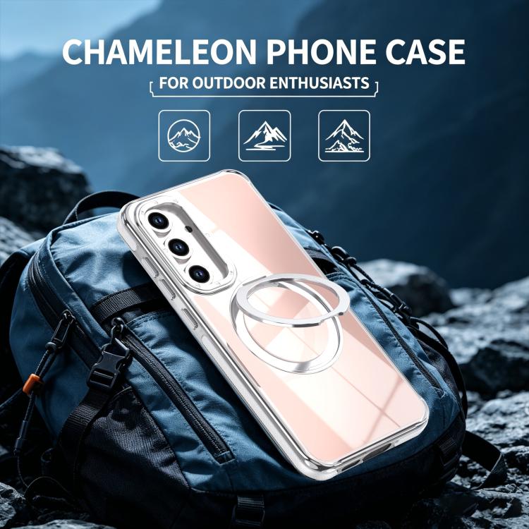 For Galaxy S23 FE 5G Dual Color Gradient Discolor 360 Degree Rotation Holder Magnetic Phone Case