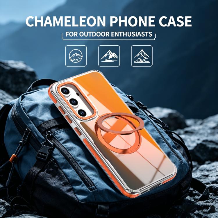 For Galaxy S23 FE 5G Dual Color Gradient Discolor 360 Degree Rotation Holder Magnetic Phone Case