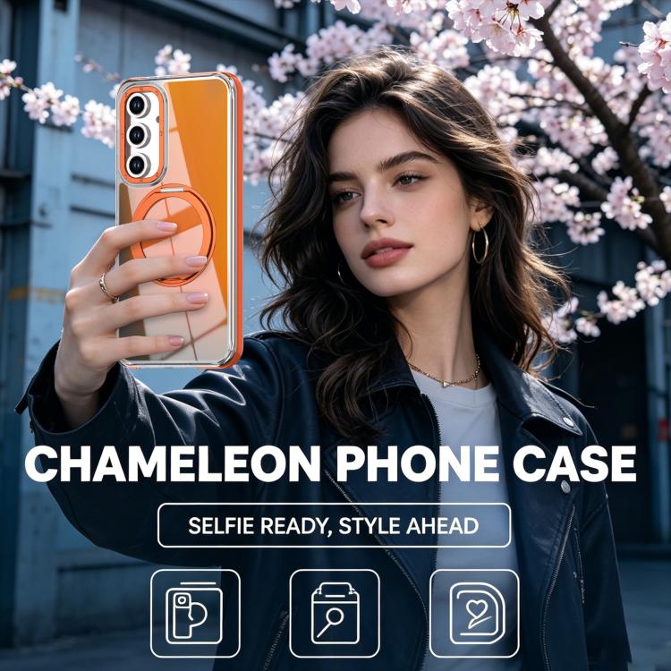 For Galaxy S23 FE 5G Dual Color Gradient Discolor 360 Degree Rotation Holder Magnetic Phone Case