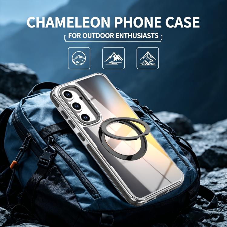 For Galaxy S23 FE 5G Dual Color Gradient Discolor 360 Degree Rotation Holder Magnetic Phone Case