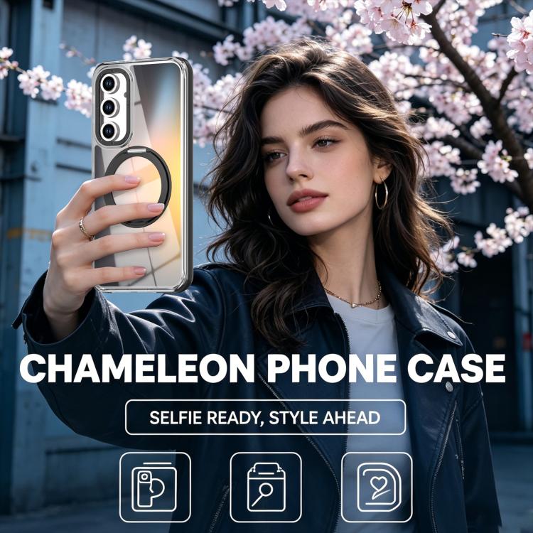 For Galaxy S23 FE 5G Dual Color Gradient Discolor 360 Degree Rotation Holder Magnetic Phone Case