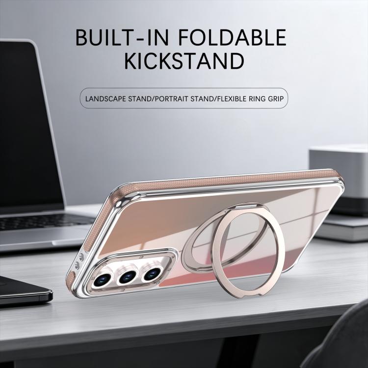For Galaxy S23 FE 5G Dual Color Gradient Discolor 360 Degree Rotation Holder Magnetic Phone Case