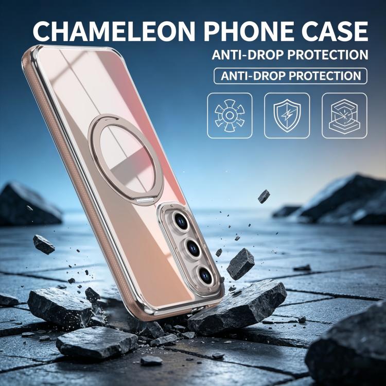 For Galaxy S23 FE 5G Dual Color Gradient Discolor 360 Degree Rotation Holder Magnetic Phone Case