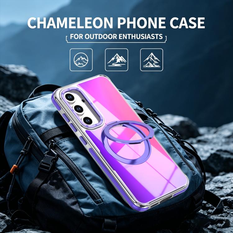 For Galaxy S23 FE 5G Dual Color Gradient Discolor 360 Degree Rotation Holder Magnetic Phone Case