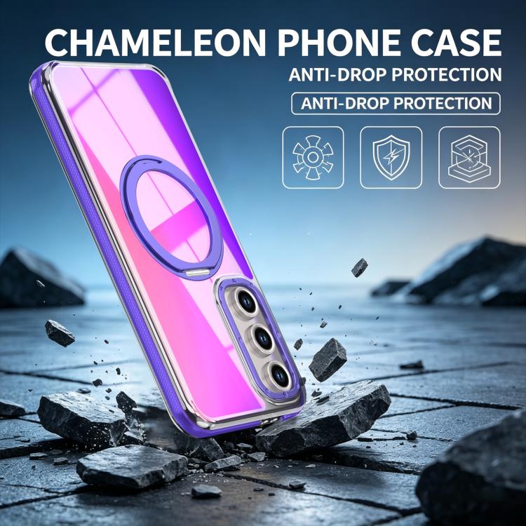 For Galaxy S23 FE 5G Dual Color Gradient Discolor 360 Degree Rotation Holder Magnetic Phone Case