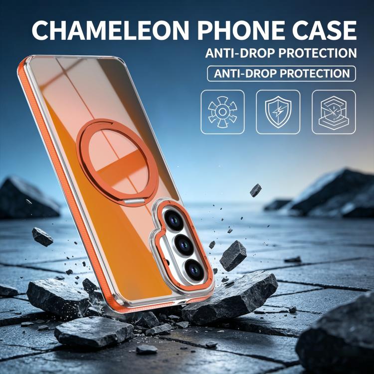 For Galaxy S23+ 5G Dual Color Gradient Discolor 360 Degree Rotation Holder Magnetic Phone Case