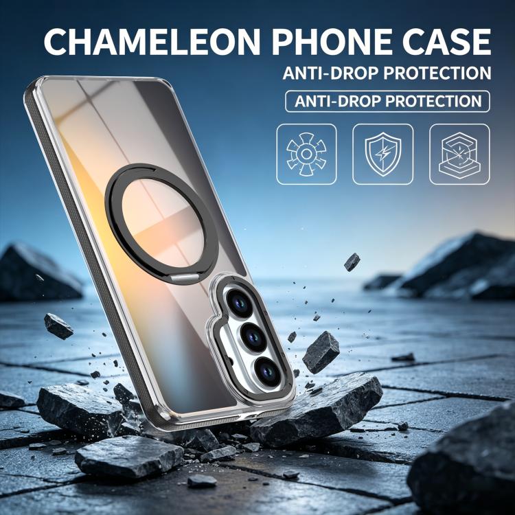 For Galaxy S23+ 5G Dual Color Gradient Discolor 360 Degree Rotation Holder Magnetic Phone Case