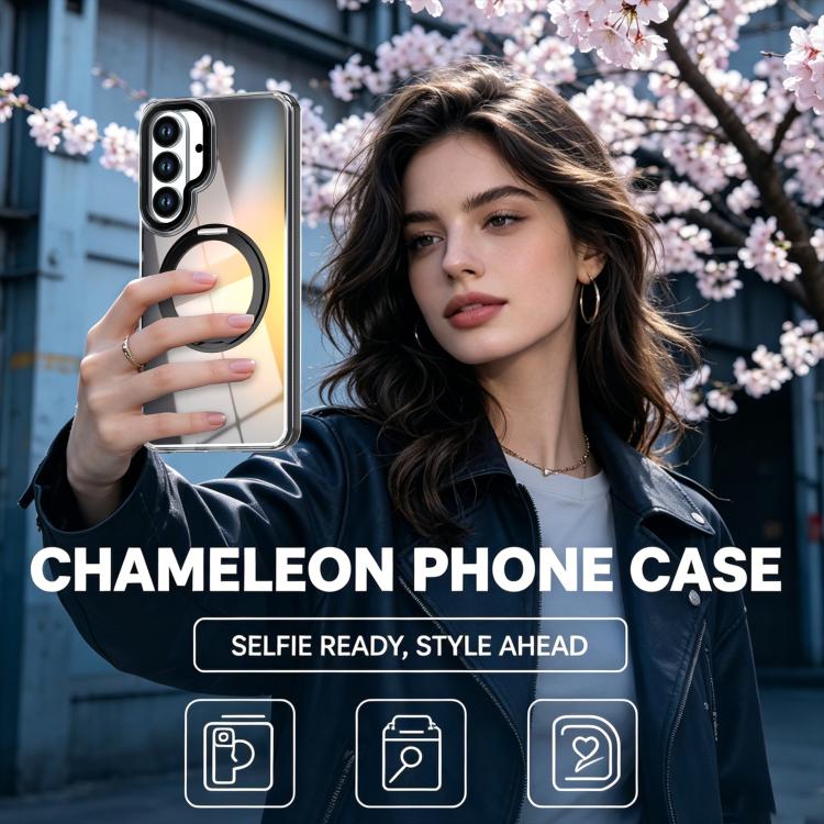 For Galaxy S23+ 5G Dual Color Gradient Discolor 360 Degree Rotation Holder Magnetic Phone Case