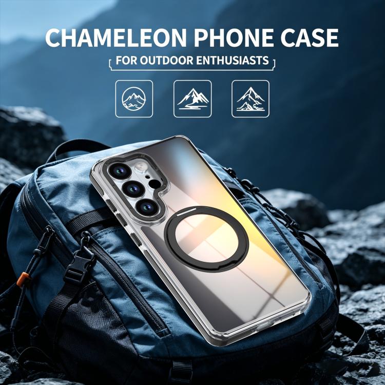 For Galaxy S22 Ultra 5G Dual Color Gradient Discolor 360 Degree Rotation Holder Magnetic Phone Case