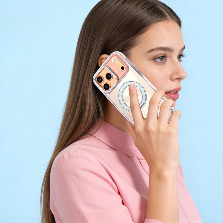 For iPhone 17 Pro Max Dual Color Gradient Discolor 360 Degree Rotation Holder Magnetic Phone Case