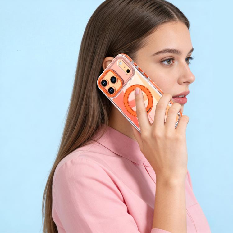 For iPhone 17 Pro Max Dual Color Gradient Discolor 360 Degree Rotation Holder Magnetic Phone Case