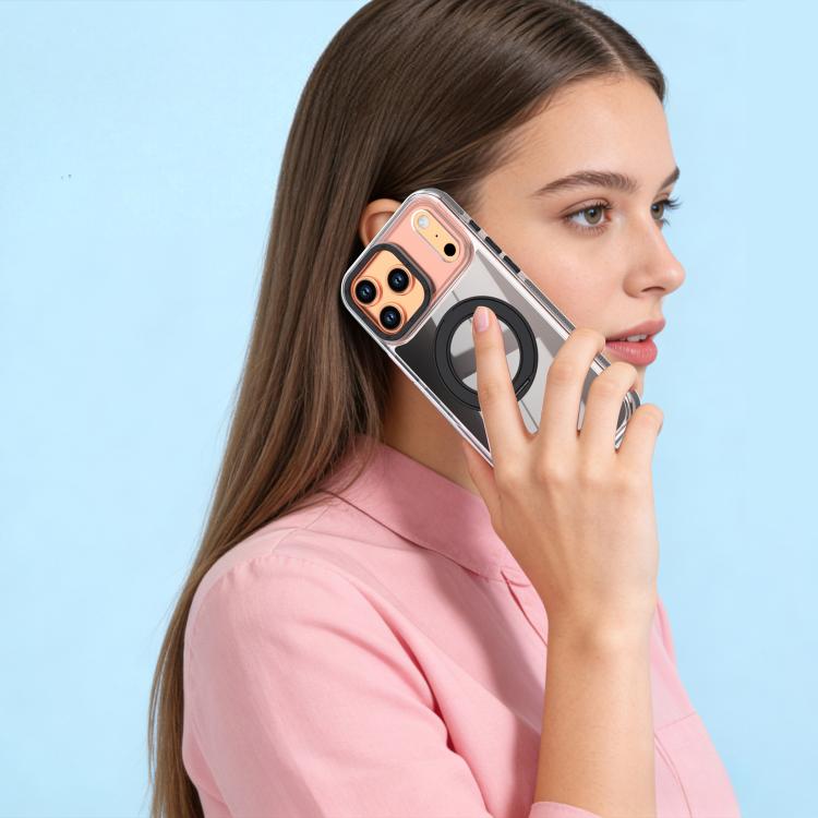 For iPhone 17 Pro Max Dual Color Gradient Discolor 360 Degree Rotation Holder Magnetic Phone Case