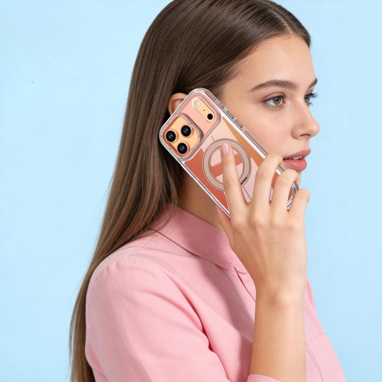 For iPhone 17 Pro Max Dual Color Gradient Discolor 360 Degree Rotation Holder Magnetic Phone Case
