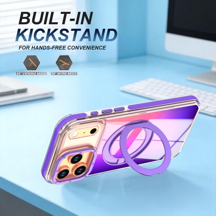 For iPhone 17 Pro Max Dual Color Gradient Discolor 360 Degree Rotation Holder Magnetic Phone Case