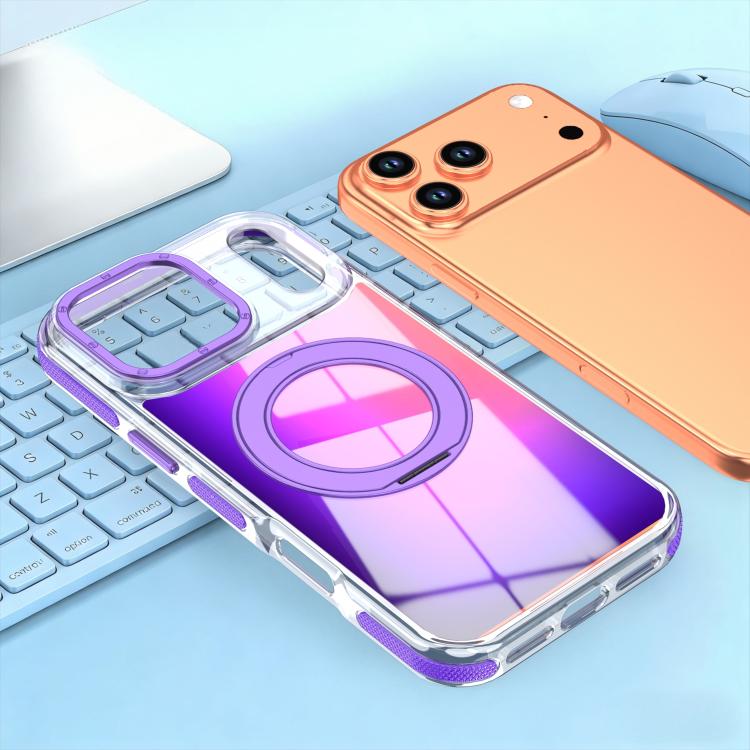 For iPhone 17 Pro Max Dual Color Gradient Discolor 360 Degree Rotation Holder Magnetic Phone Case