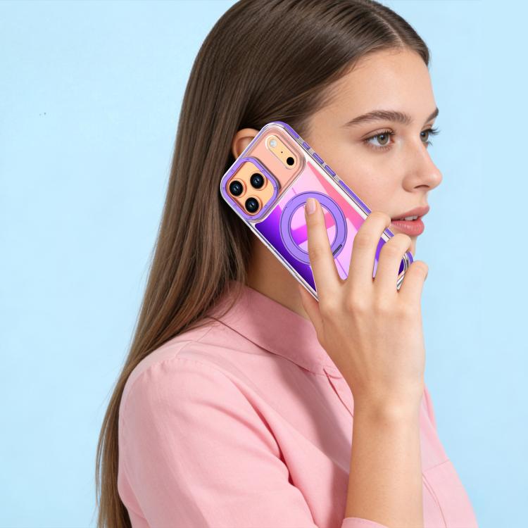 For iPhone 17 Pro Max Dual Color Gradient Discolor 360 Degree Rotation Holder Magnetic Phone Case