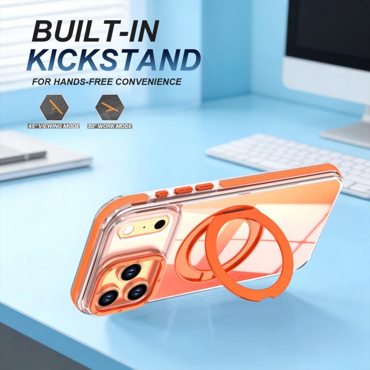 For iPhone 17 Pro Dual Color Gradient Discolor 360 Degree Rotation Holder Magnetic Phone Case