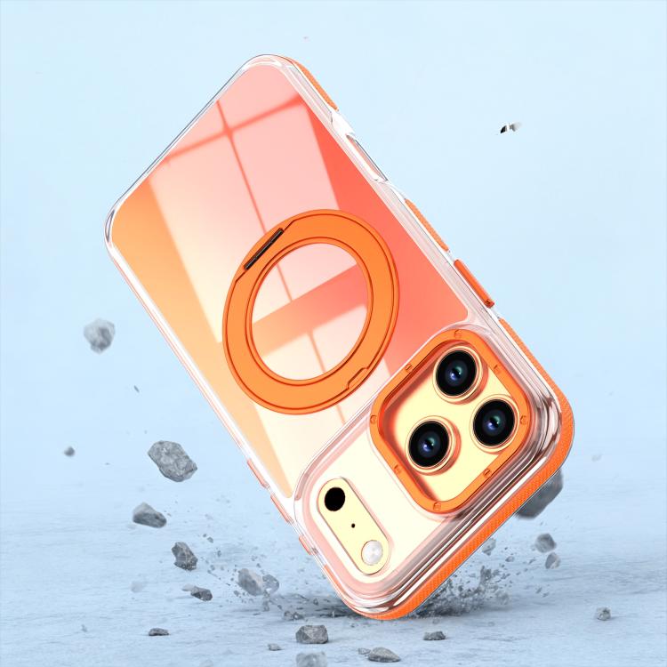 For iPhone 17 Pro Dual Color Gradient Discolor 360 Degree Rotation Holder Magnetic Phone Case