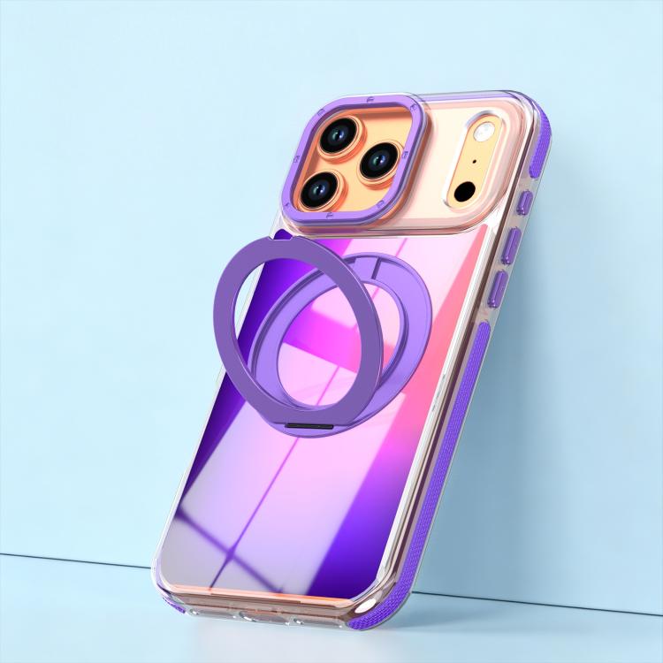 For iPhone 17 Pro Dual Color Gradient Discolor 360 Degree Rotation Holder Magnetic Phone Case